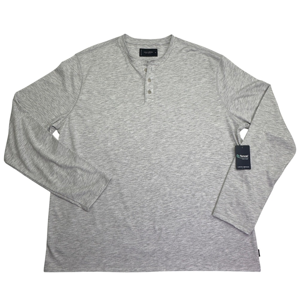 Lucky Brand Henley Shirt Heather Grey Tencel Long Sleeve Lightweight Classic